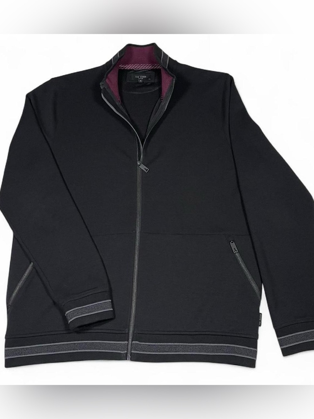 Ted Baker Collie Jersey Full Zip Black Jacket Tipped in Grey Men’s Size XL Golf